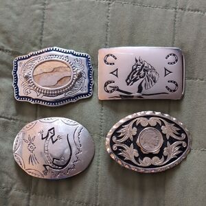🤠 Western Belt Buckle Lot – Jasper Stone, Kokopelli, Horse, Buffalo Nickel